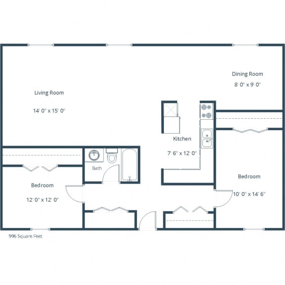 Huntington Apartments in Fargo, ND | Two Bedroom Floor Plan 21A