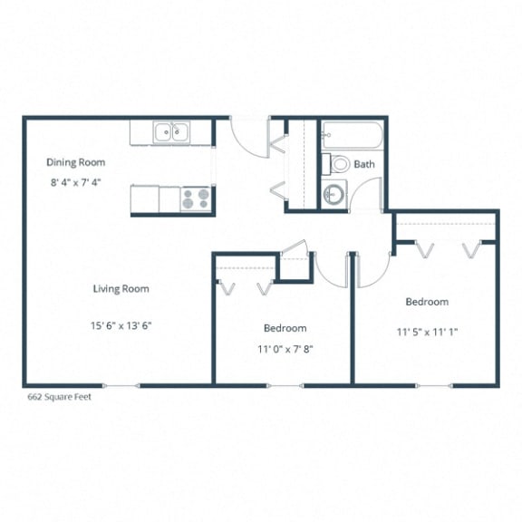 Pacific Park II Apartments in Fargo, ND | Two Bedroom Floor Plan 21A