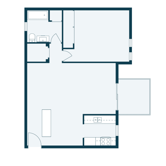 a floor plan of a small house with a bedroom and a living room