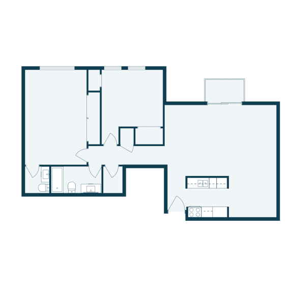 a floor plan of a house with blue floors and a white