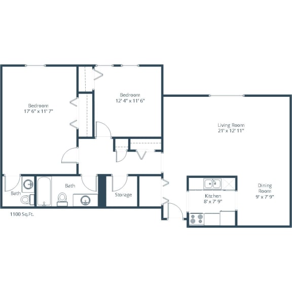 Valley View Apartments in Golden Valley, MN | Two Bedroom Floor Plan 22B