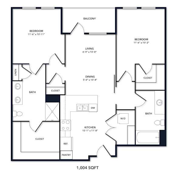 A floor plan of a 1,004 square foot home.