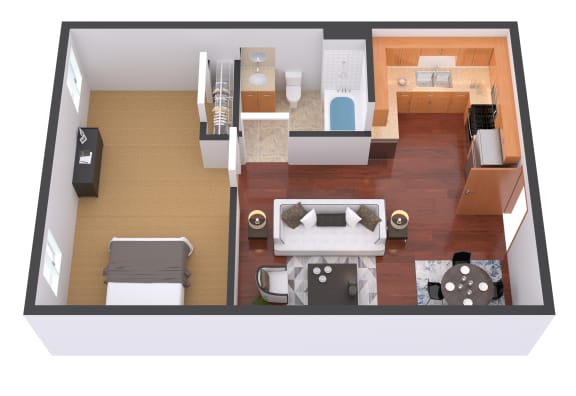 a floor plan of a small apartment with a living room and dining room