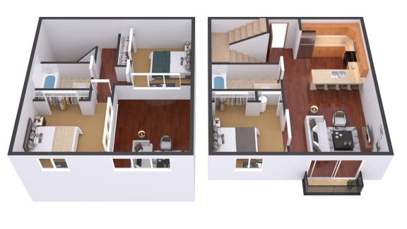 3 Bedroom 2 Bath Floor Plan at Urban Crossing Apartments, Fargo, North Dakota