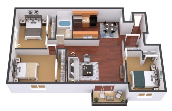 3 Bed 1 Bath Floor Plan View at Covington Place Apartments, St Cloud, 56301
