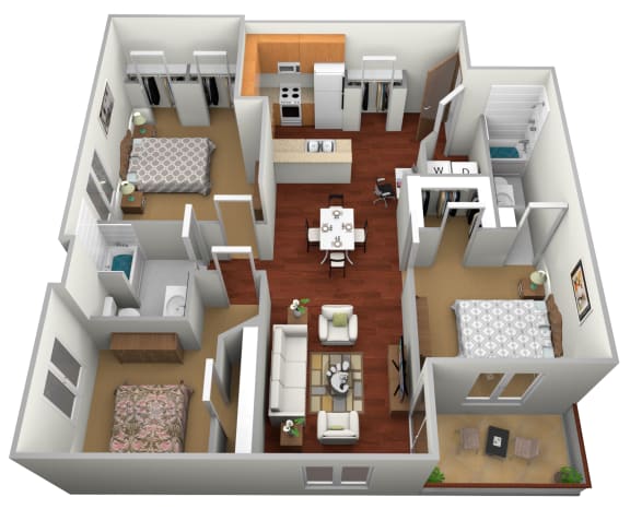 3 Bed 2 Bath Floor Plan at Osgood Place Apartments, ND, 58104