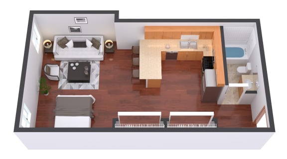 a floor plan of a small apartment with a kitchen and living room