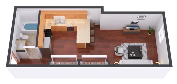 a floor plan of a small apartment with a living room and dining room