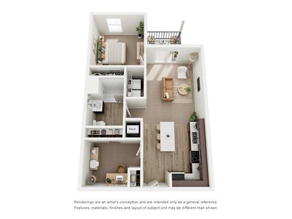 A diagram of a house layout with a kitchen, living room, and bathroom.