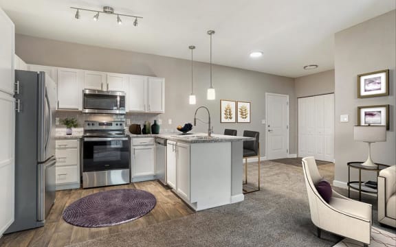 oak 2x2 open concept living kitchen