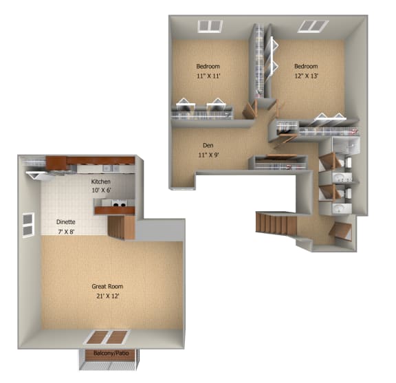 2 Bedroom with Den Floor plan at Woodmere Townhomes, Cedarburg, 53012