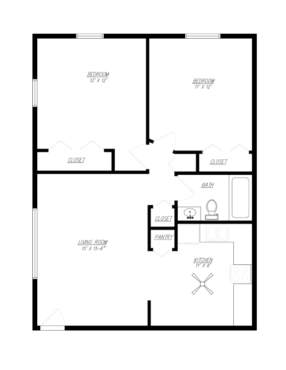 A black and white image of a floor plan for a house.