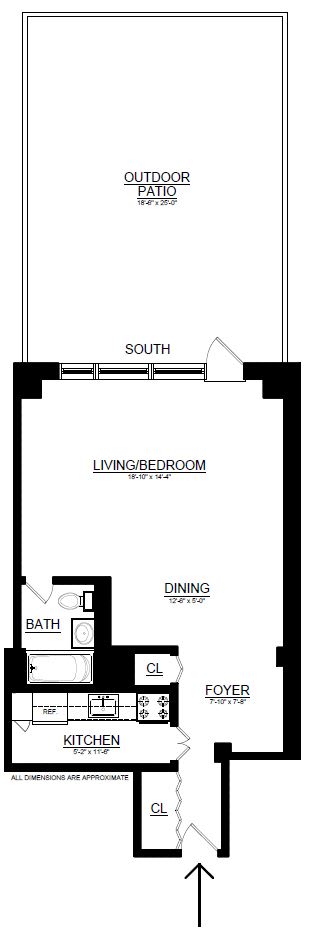 A floor plan of a house with an outdoor patio and a living room.