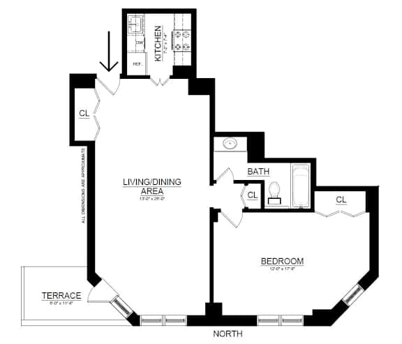 A black and white image of a floor plan for a house.