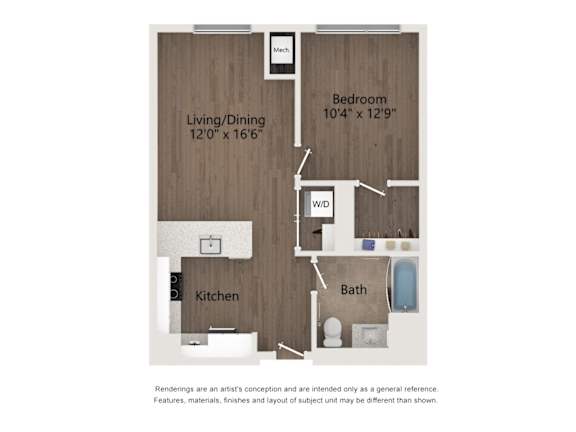 1B-1B Floor Plan at 23rd Place Apartments, Chicago