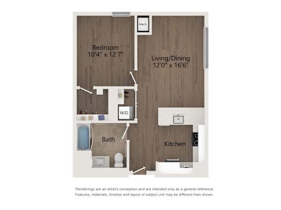 1B-1C Floor Plan at 23rd Place Apartments, Chicago, Illinois