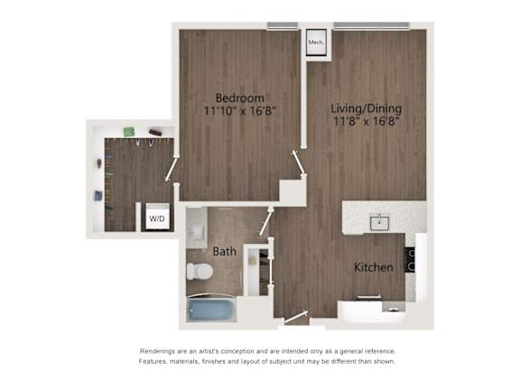1B-5 Floor Plan at 23rd Place Apartments, Chicago, Illinois