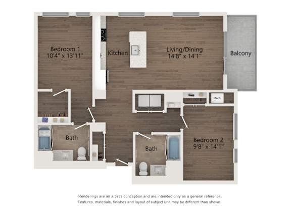 2B-IIA Floor Plan at 23rd Place Apartments, Illinois