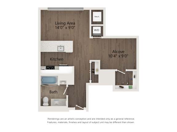 Convertible 1 Floor Plan at 23rd Place Apartments, Chicago, IL, 60616