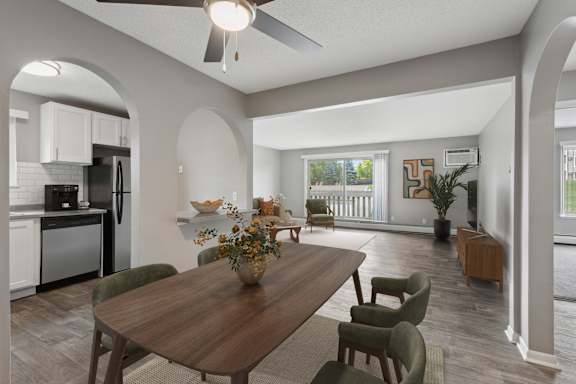 Open concept dining and living space at Cedarvale Highlands Apartments, Minnesota