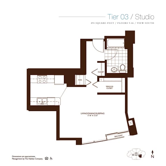 Floor Plan  Studio Floor Plan at Kingsbury Plaza, Chicago, IL, 60654