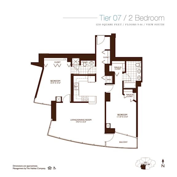 2 Bed 2 Bath Floor Plan at Kingsbury Plaza, Chicago, 60654