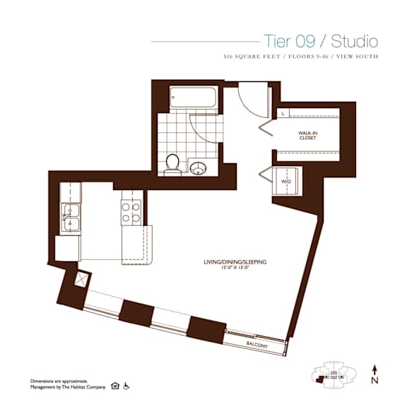 Studio 0 Bed 1 Bath Floor Plan at Kingsbury Plaza, Chicago, IL