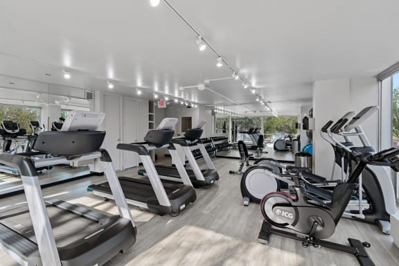 a gym with treadmills and ellipticals and other exercise equipment at The Pavilion, Michigan
