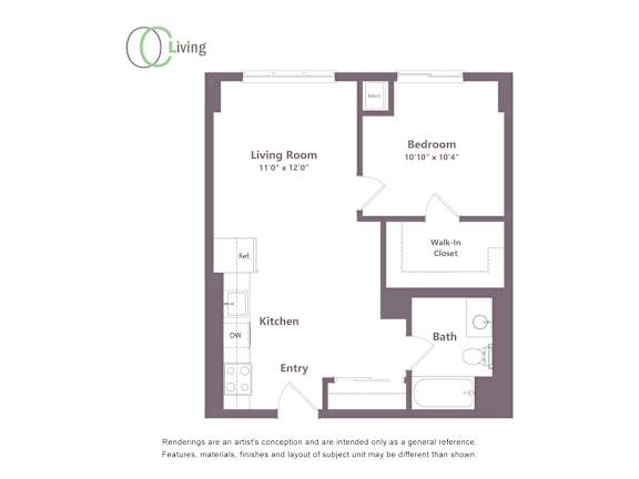 a floor plan of a unit with a bedroom and a living room