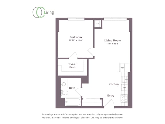 a floor plan of a unit with a bedroom and a living room