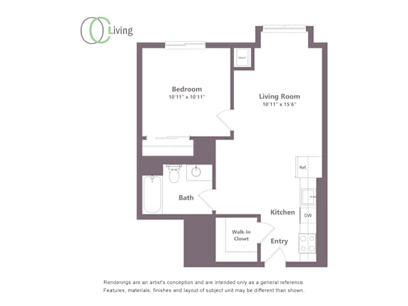 a floor plan of a unit with a bedroom and a living room
