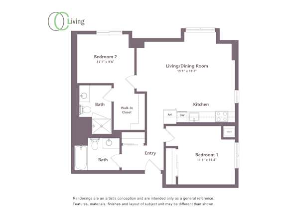 a floor plan of a unit with a bedroom and a living room
