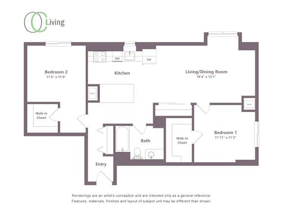 a floor plan of a unit with a bedroom and a living room
