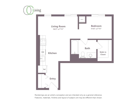 a floor plan of a unit with a bedroom and a living room