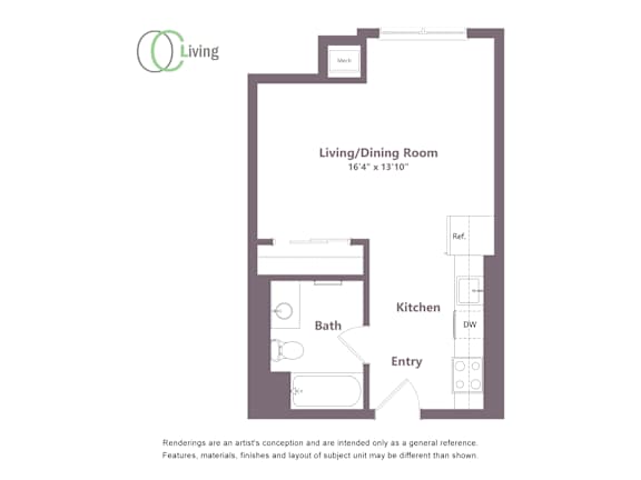 a floor plan of a unit with a bedroom and a living room