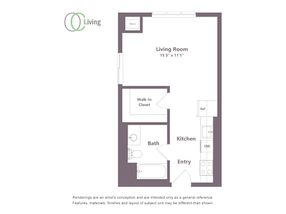 a floor plan of a unit with a bedroom and a living room
