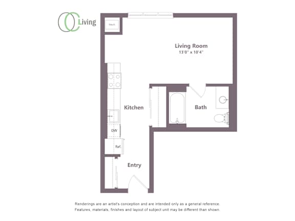 a floor plan of a unit with a bedroom and a living room