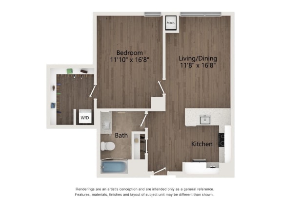 a bedroom with a bed and a dresser and a bathroom with a bath and a shower