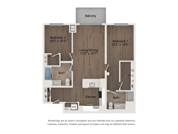 brooklyn apartment floor plan | 3 bedroom with 2 bath | 1126 square feet |