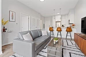 a living room with a couch and a coffee table