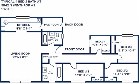 floor plan of a two bedroom apartment with a living room and a kitchen