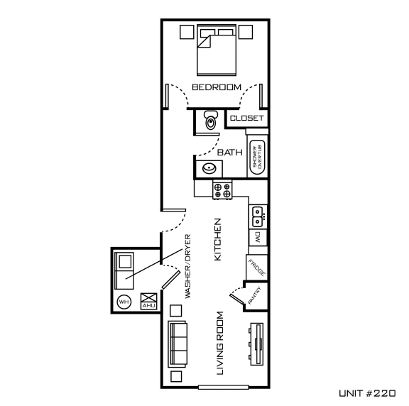 a floor plan of 1 bedroom apartment