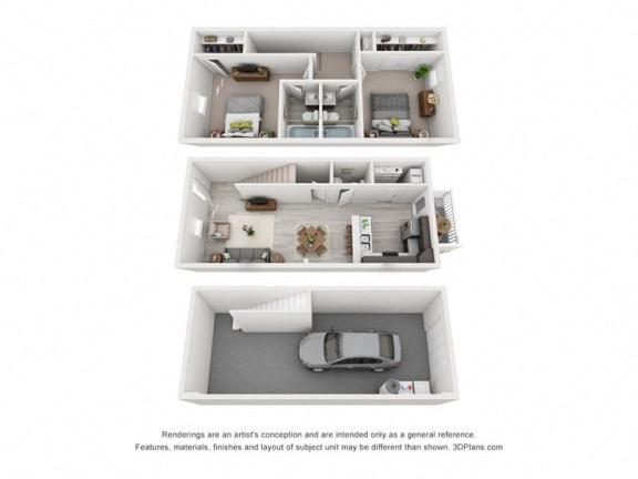 a 3d drawing of a house with a floor plan