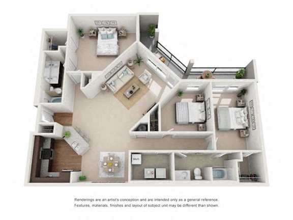 A floor plan of a house with a living room, kitchen, and two bedrooms.