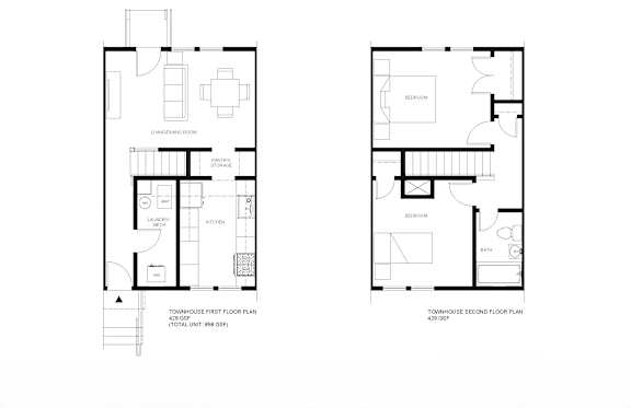 Two floor plans for a two-story townhouse with a total unit size of 85 sq.ft.