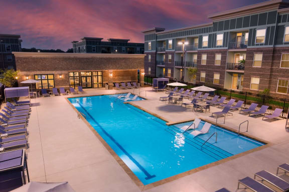 Pool at night at Ardmore at the Trail, North Carolina
