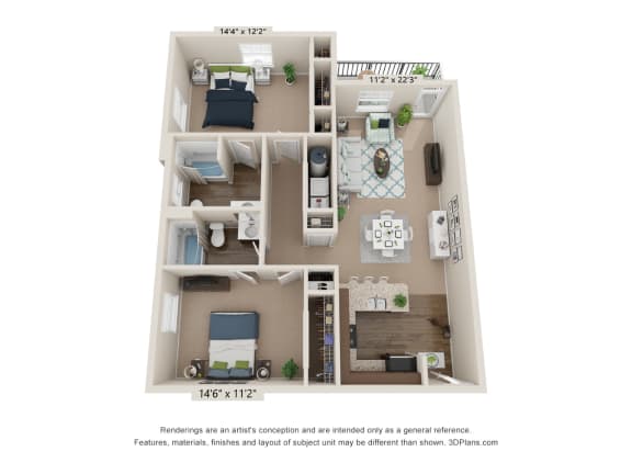 Floor Plan 2 bed 2 bath A&#xA0;at Ardmore at the Trail, Indian Trail