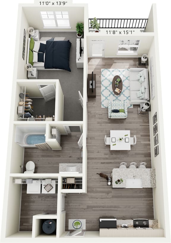 The Haven 1 Bed floor plan at Ardmore at Vance, Chattanooga, TN, 37421