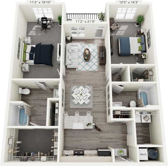 The Crest 2 Bed floor plan at Ardmore at Vance, Chattanooga, 37421