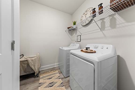 Laundry room with a washer and dryer at Views at Flowers, Clayton, NC, 27527